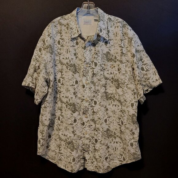 Vintage Bugle Boy Button Up Shirt Greenish Gray Print Adult Large Cotton Blend - Picture 1 of 6